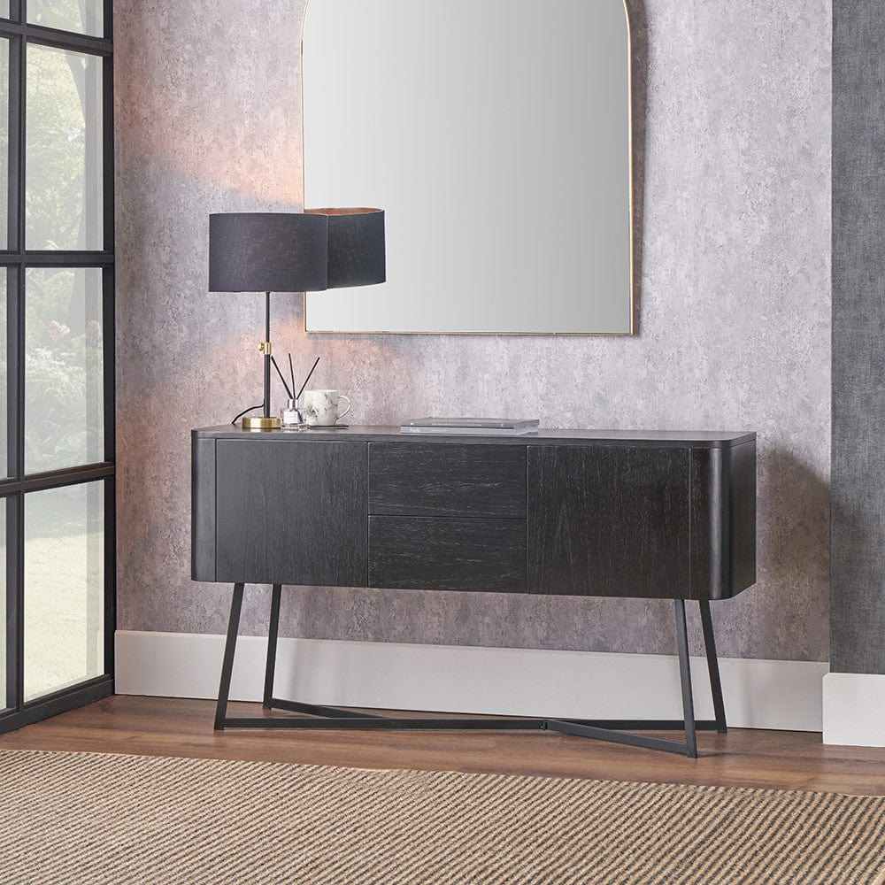 Ukiah Black Ash Veneer and Black Metal 2 Door 2 Drawer Sideboard.