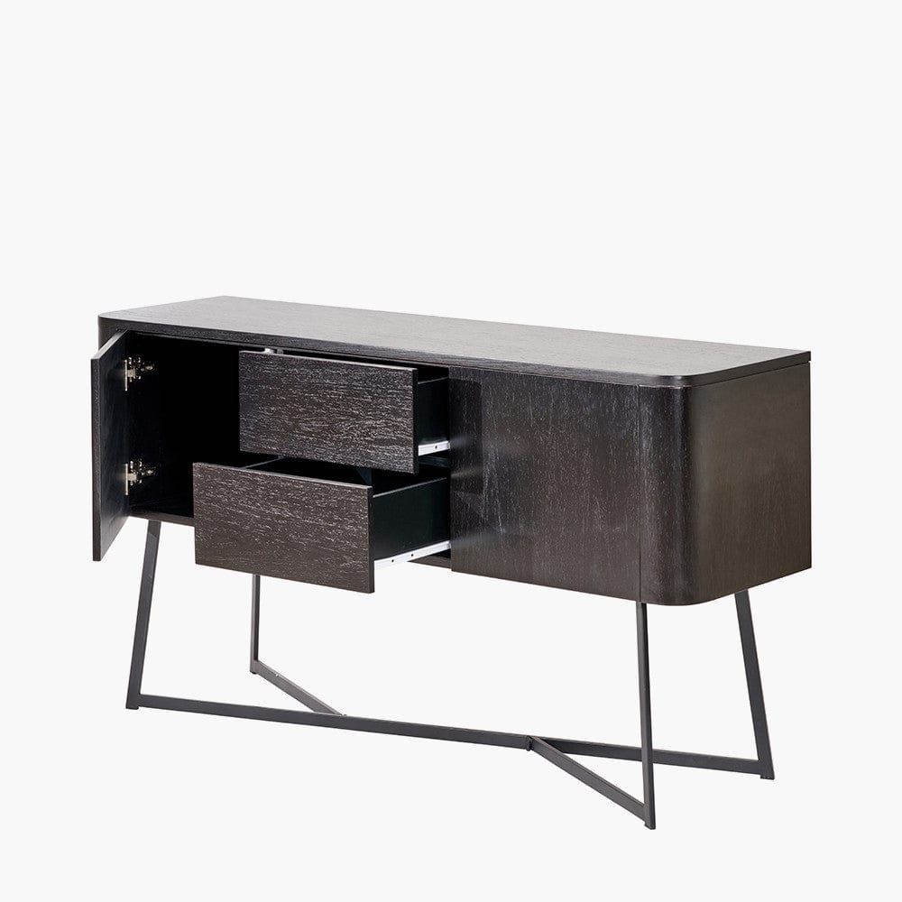 Ukiah Black Ash Veneer and Black Metal 2 Door 2 Drawer Sideboard.