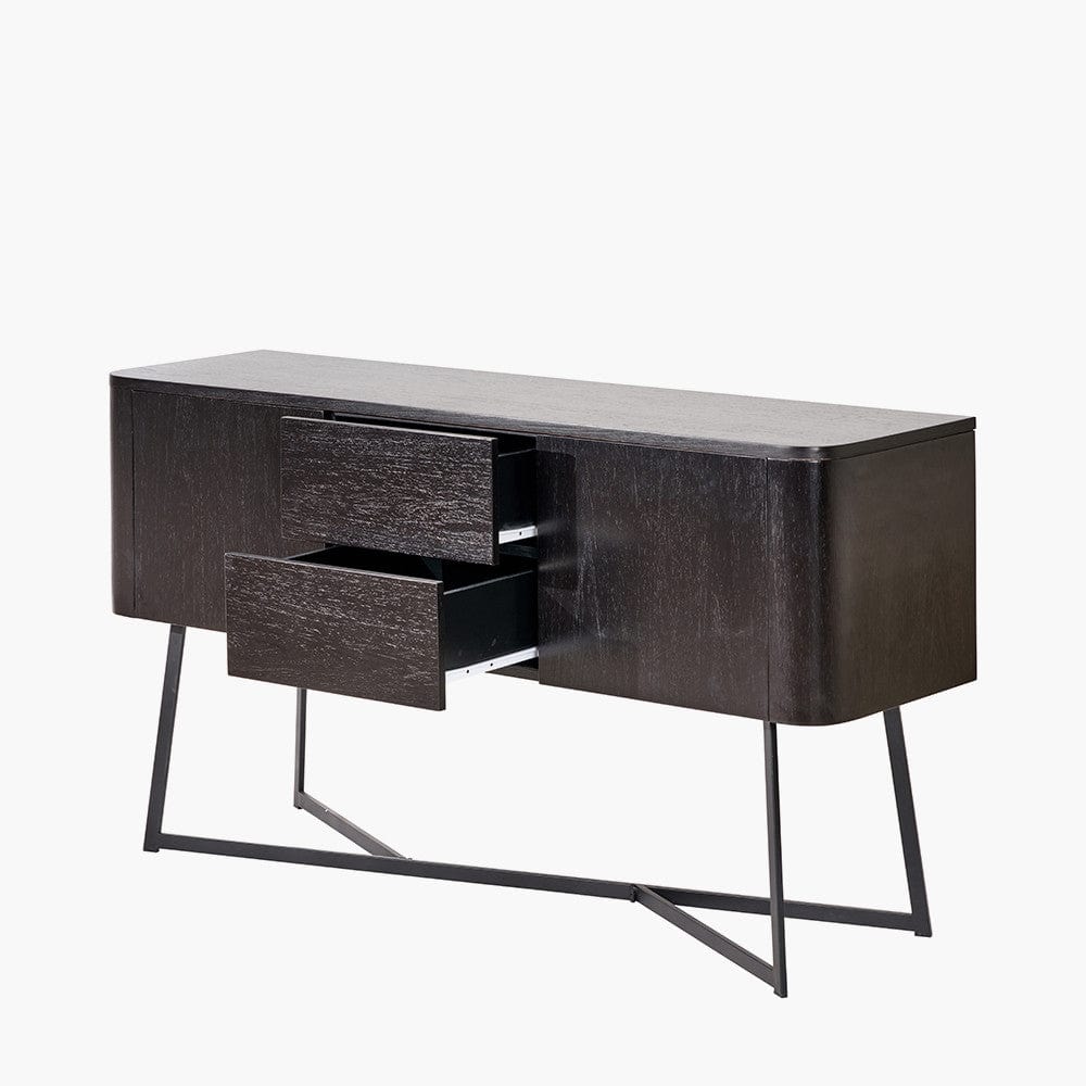 Ukiah Black Ash Veneer and Black Metal 2 Door 2 Drawer Sideboard.