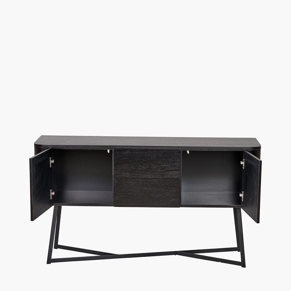 Ukiah Black Ash Veneer and Black Metal 2 Door 2 Drawer Sideboard.