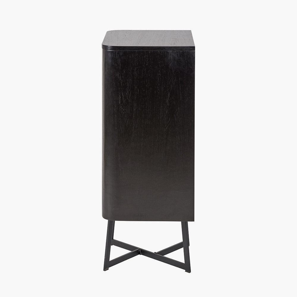 Ukiah Black Ash Veneer and Black Metal 5 Drawer Tall Boy.