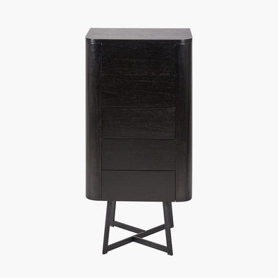 Pacific Lifestyle Outdoors Ukiah Black Ash Veneer and Black Metal 5 Drawer Tall Boy House of Isabella UK