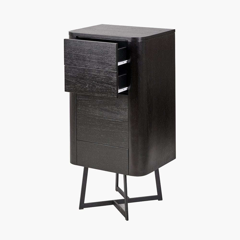 Pacific Lifestyle Outdoors Ukiah Black Ash Veneer and Black Metal 5 Drawer Tall Boy House of Isabella UK