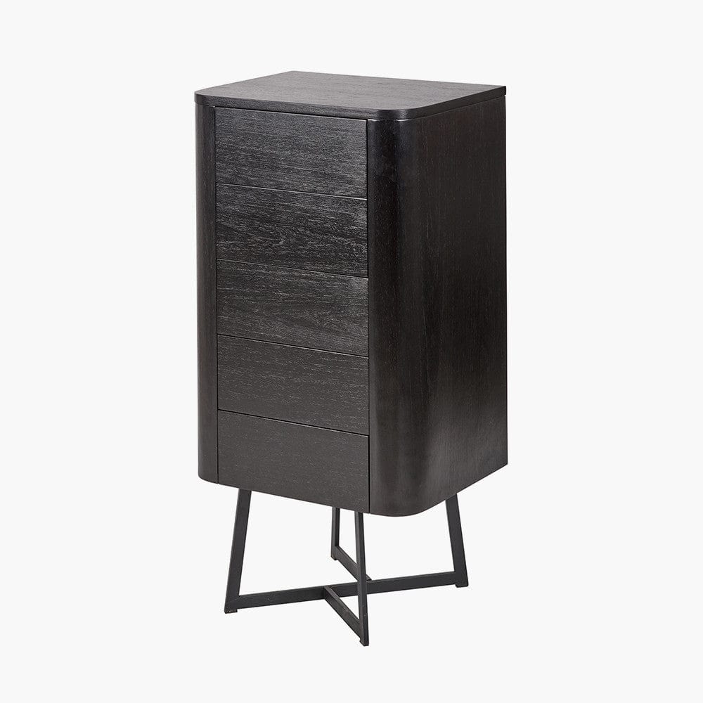 Pacific Lifestyle Outdoors Ukiah Black Ash Veneer and Black Metal 5 Drawer Tall Boy House of Isabella UK