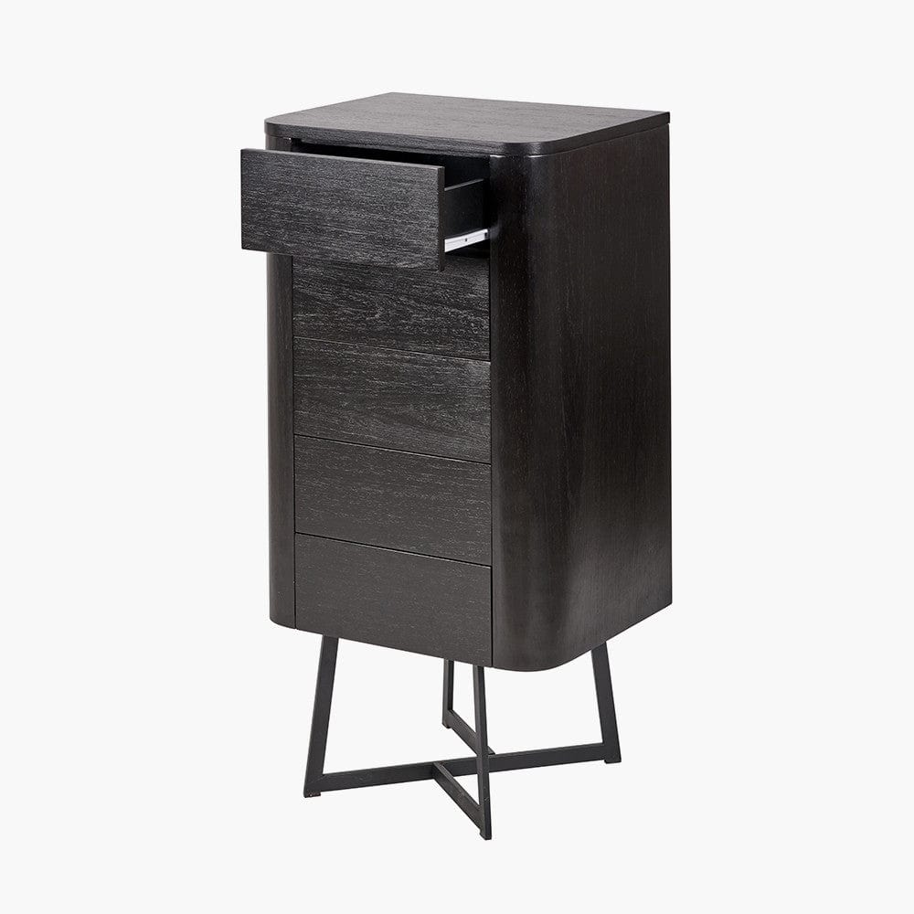 Pacific Lifestyle Outdoors Ukiah Black Ash Veneer and Black Metal 5 Drawer Tall Boy House of Isabella UK