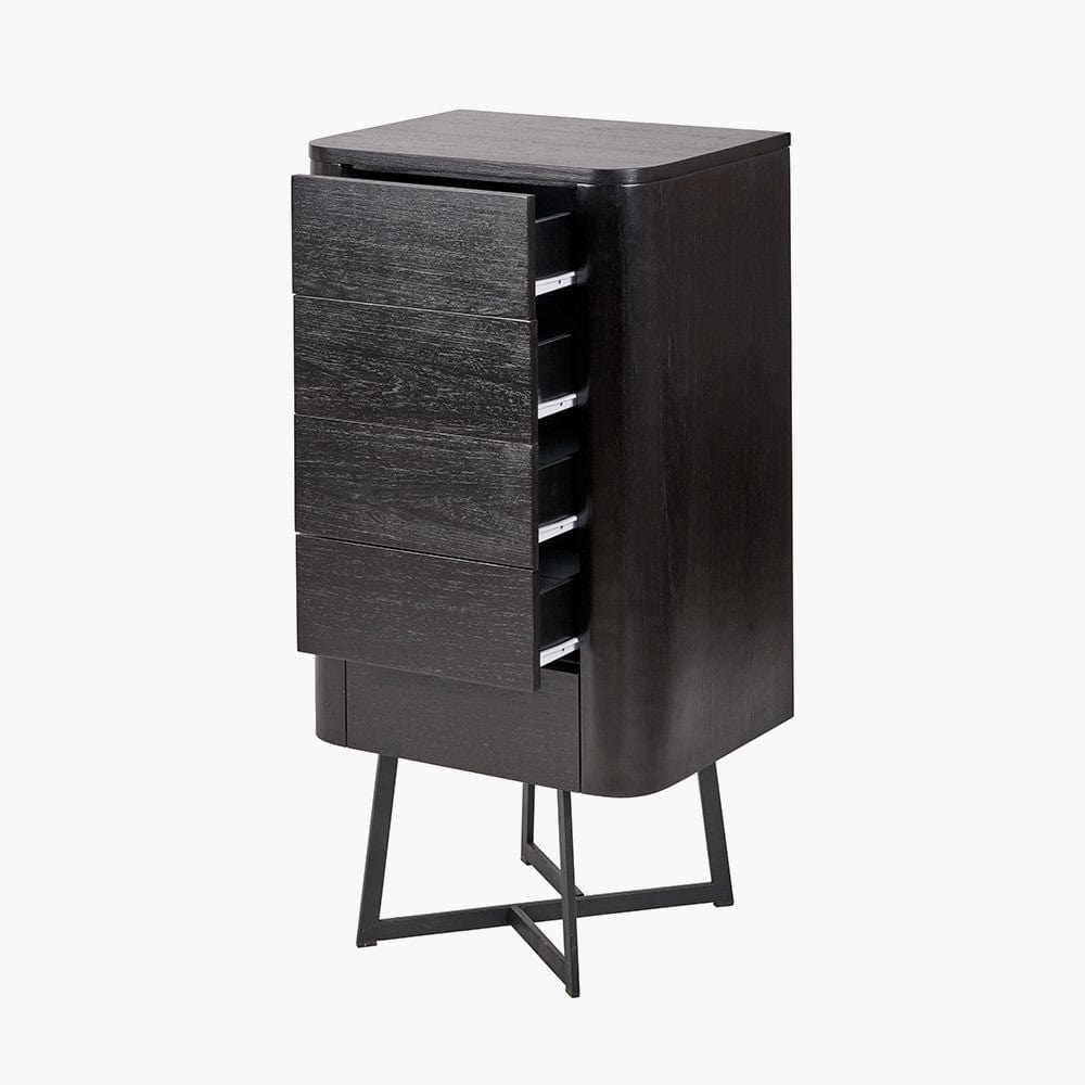 Pacific Lifestyle Outdoors Ukiah Black Ash Veneer and Black Metal 5 Drawer Tall Boy House of Isabella UK