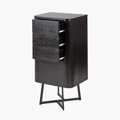 Pacific Lifestyle Outdoors Ukiah Black Ash Veneer and Black Metal 5 Drawer Tall Boy House of Isabella UK