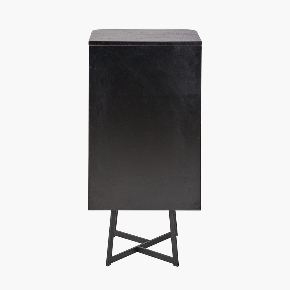 Ukiah Black Ash Veneer and Black Metal 5 Drawer Tall Boy.