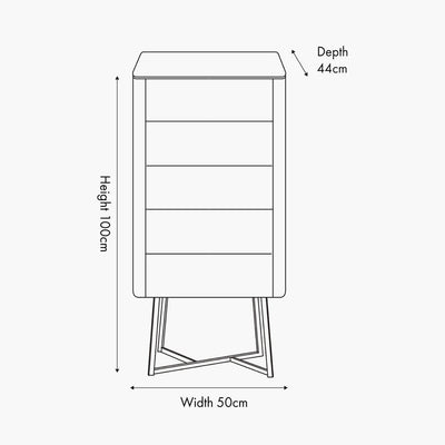 Pacific Lifestyle Outdoors Ukiah Black Ash Veneer and Black Metal 5 Drawer Tall Boy House of Isabella UK