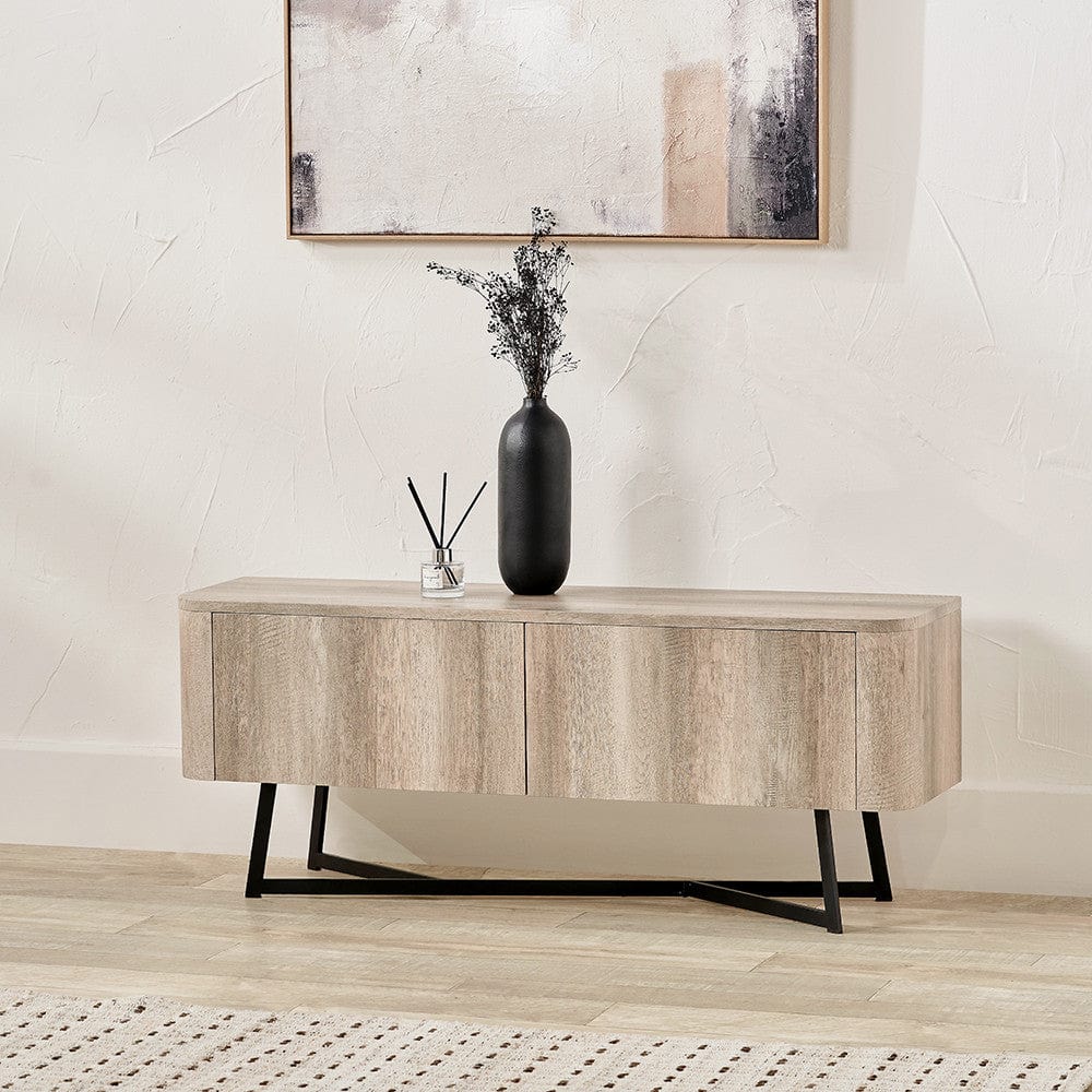 Ukiah Grey Oak Veneer and Black Metal 2 Door Low Unit.