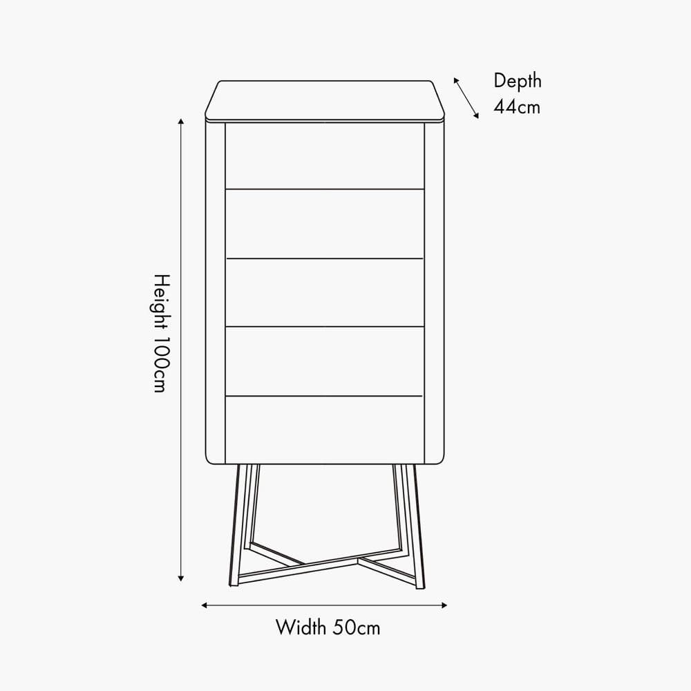 Pacific Lifestyle Outdoors Ukiah Grey Oak Veneer and Black Metal 5 Drawer Tall Boy House of Isabella UK