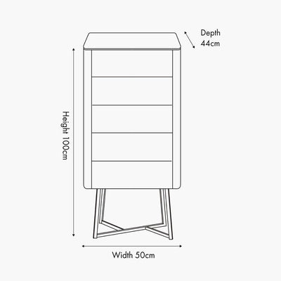 Pacific Lifestyle Outdoors Ukiah Grey Oak Veneer and Black Metal 5 Drawer Tall Boy House of Isabella UK