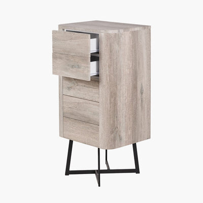 Pacific Lifestyle Outdoors Ukiah Grey Oak Veneer and Black Metal 5 Drawer Tall Boy House of Isabella UK