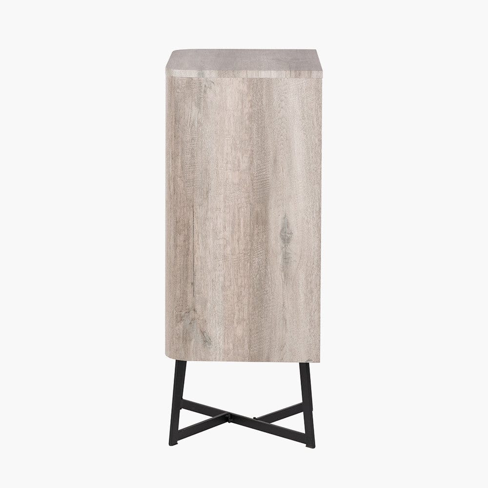 Ukiah Grey Oak Veneer and Black Metal 5 Drawer Tall Boy.