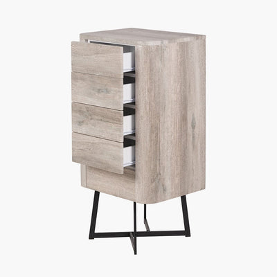 Pacific Lifestyle Outdoors Ukiah Grey Oak Veneer and Black Metal 5 Drawer Tall Boy House of Isabella UK