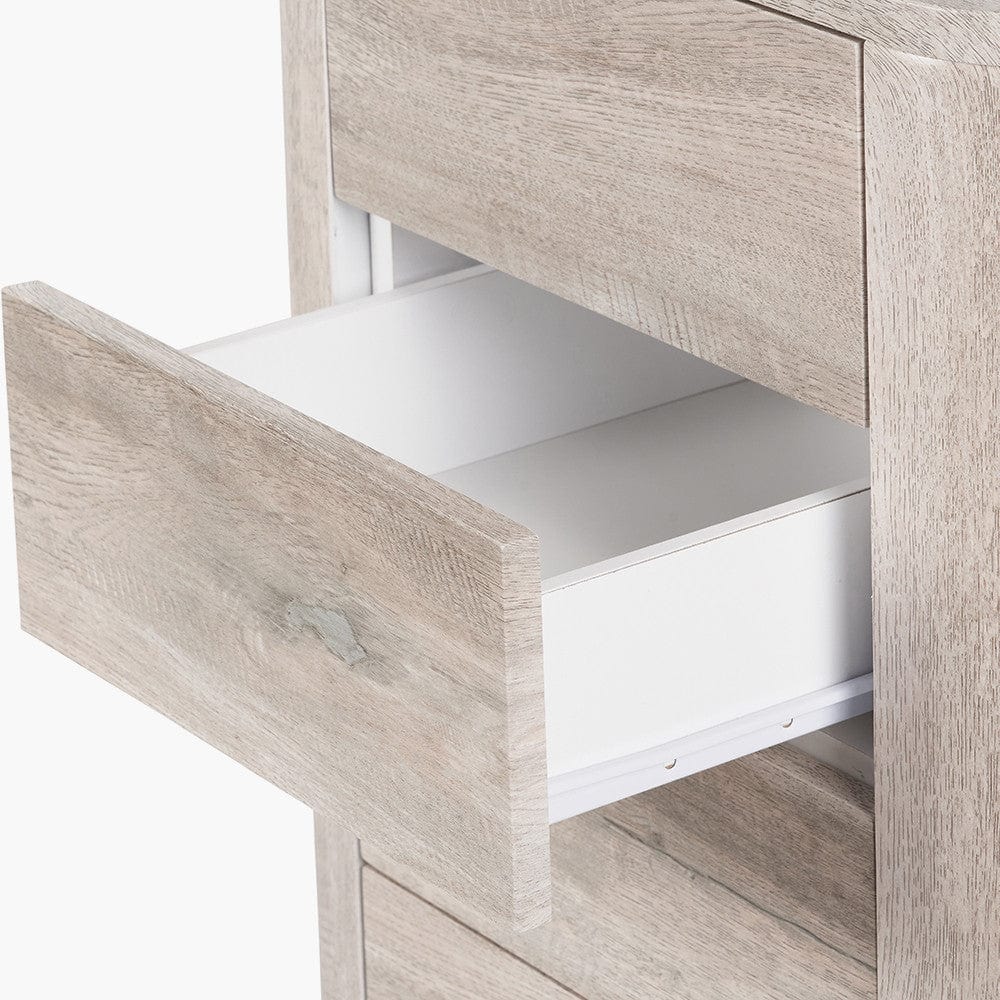 Ukiah Grey Oak Veneer and Black Metal 5 Drawer Tall Boy.