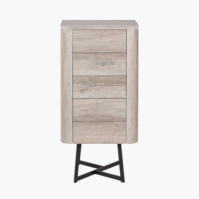 Pacific Lifestyle Outdoors Ukiah Grey Oak Veneer and Black Metal 5 Drawer Tall Boy House of Isabella UK