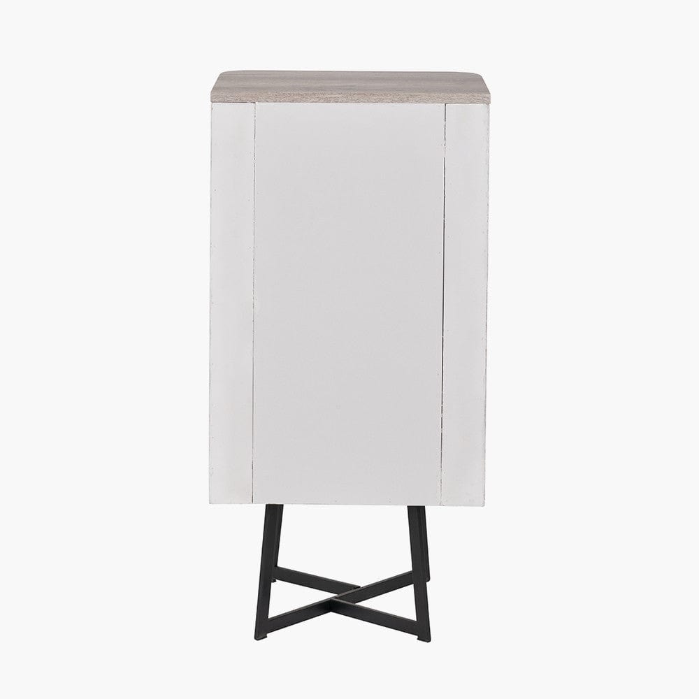 Ukiah Grey Oak Veneer and Black Metal 5 Drawer Tall Boy.