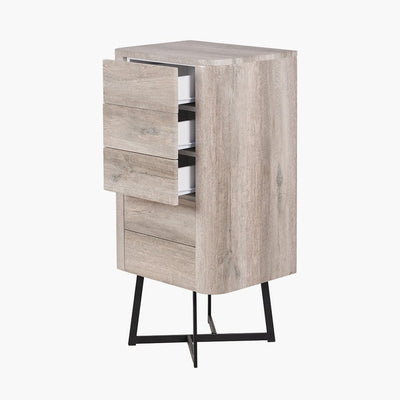 Pacific Lifestyle Outdoors Ukiah Grey Oak Veneer and Black Metal 5 Drawer Tall Boy House of Isabella UK