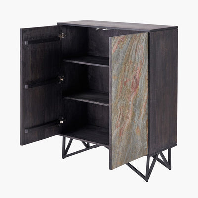 Pacific Lifestyle Outdoors Verde Black Mango Wood and Stone Veneer 2 Door Bar Cabinet House of Isabella UK