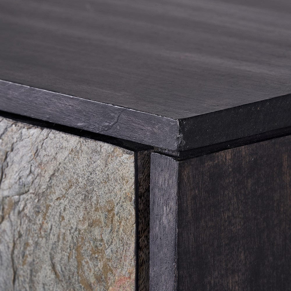 Verde Black Mango Wood and Stone Veneer 2 Door Bar Cabinet.