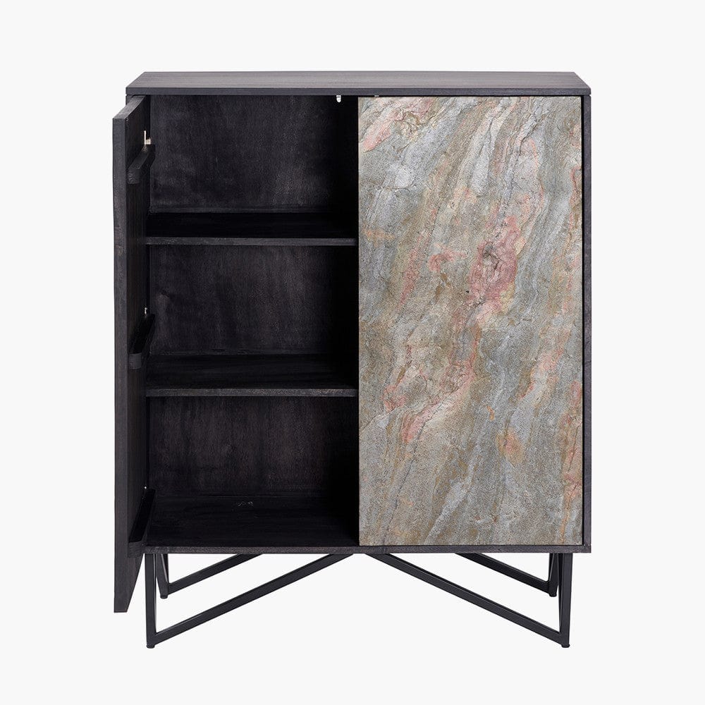 Verde Black Mango Wood and Stone Veneer 2 Door Bar Cabinet.