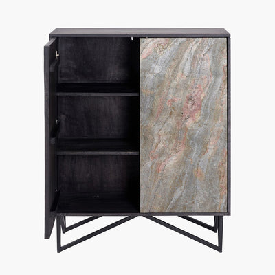 Pacific Lifestyle Outdoors Verde Black Mango Wood and Stone Veneer 2 Door Bar Cabinet House of Isabella UK