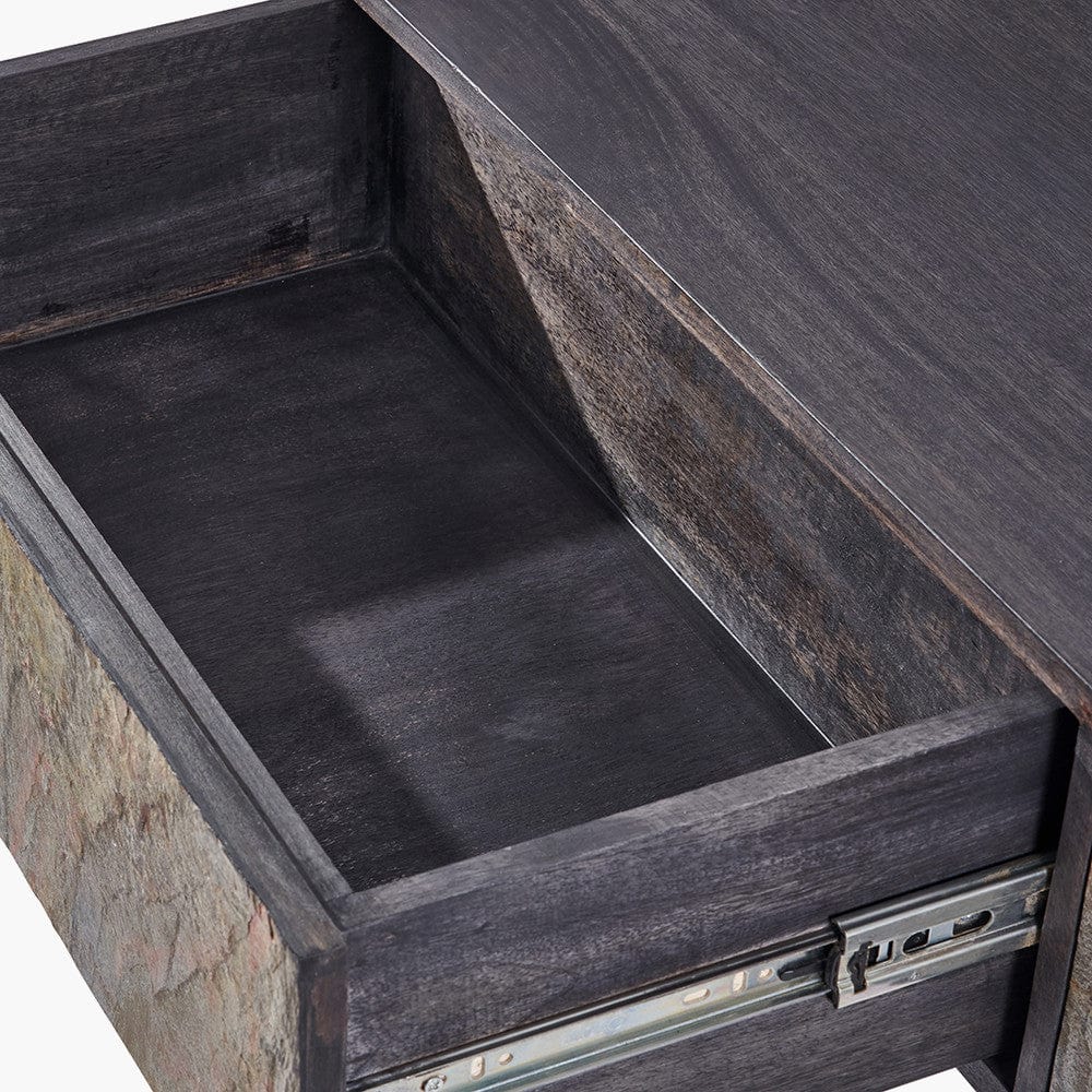 Verde Black Mango Wood and Stone Veneer 2 Drawer Console Table.