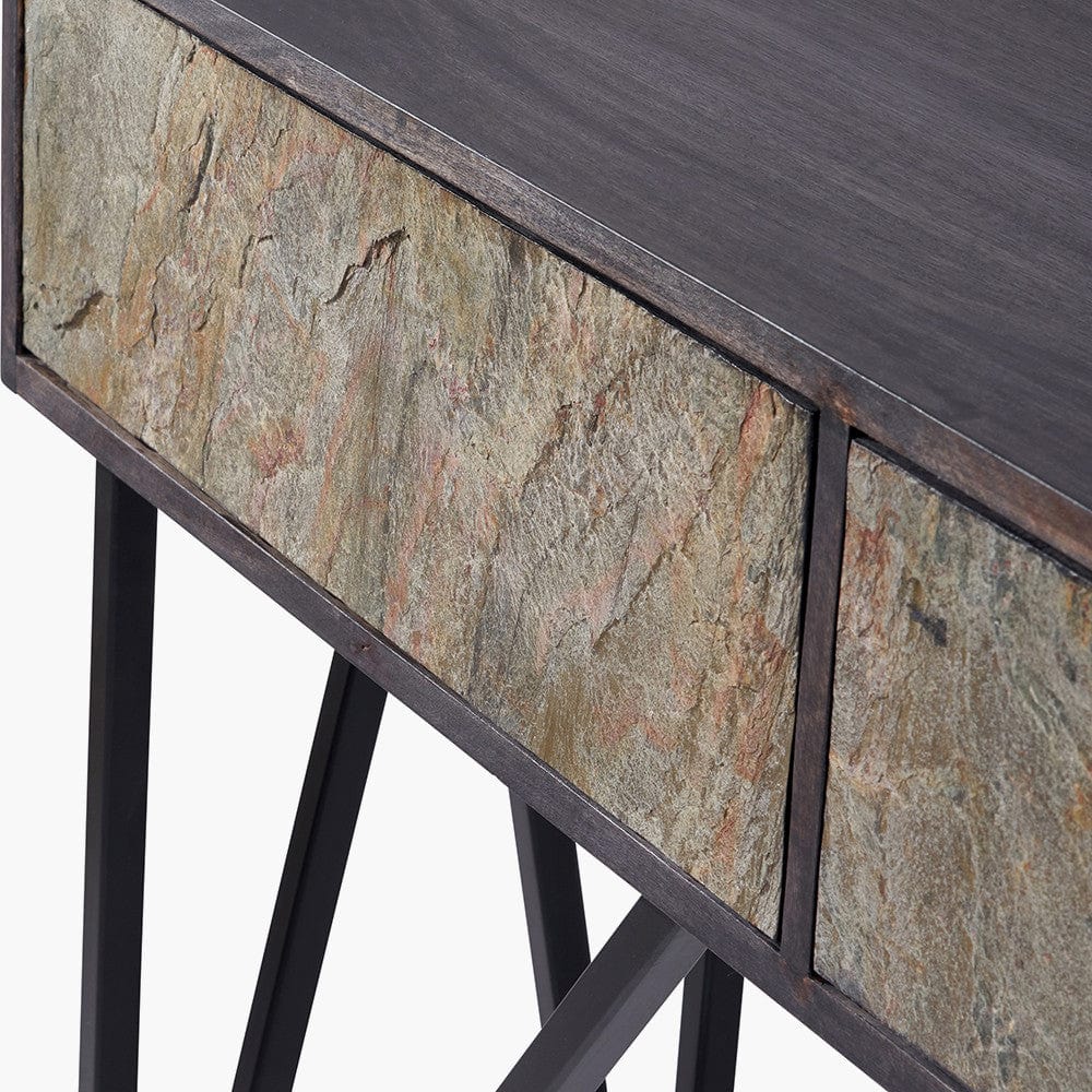 Verde Black Mango Wood and Stone Veneer 2 Drawer Console Table.
