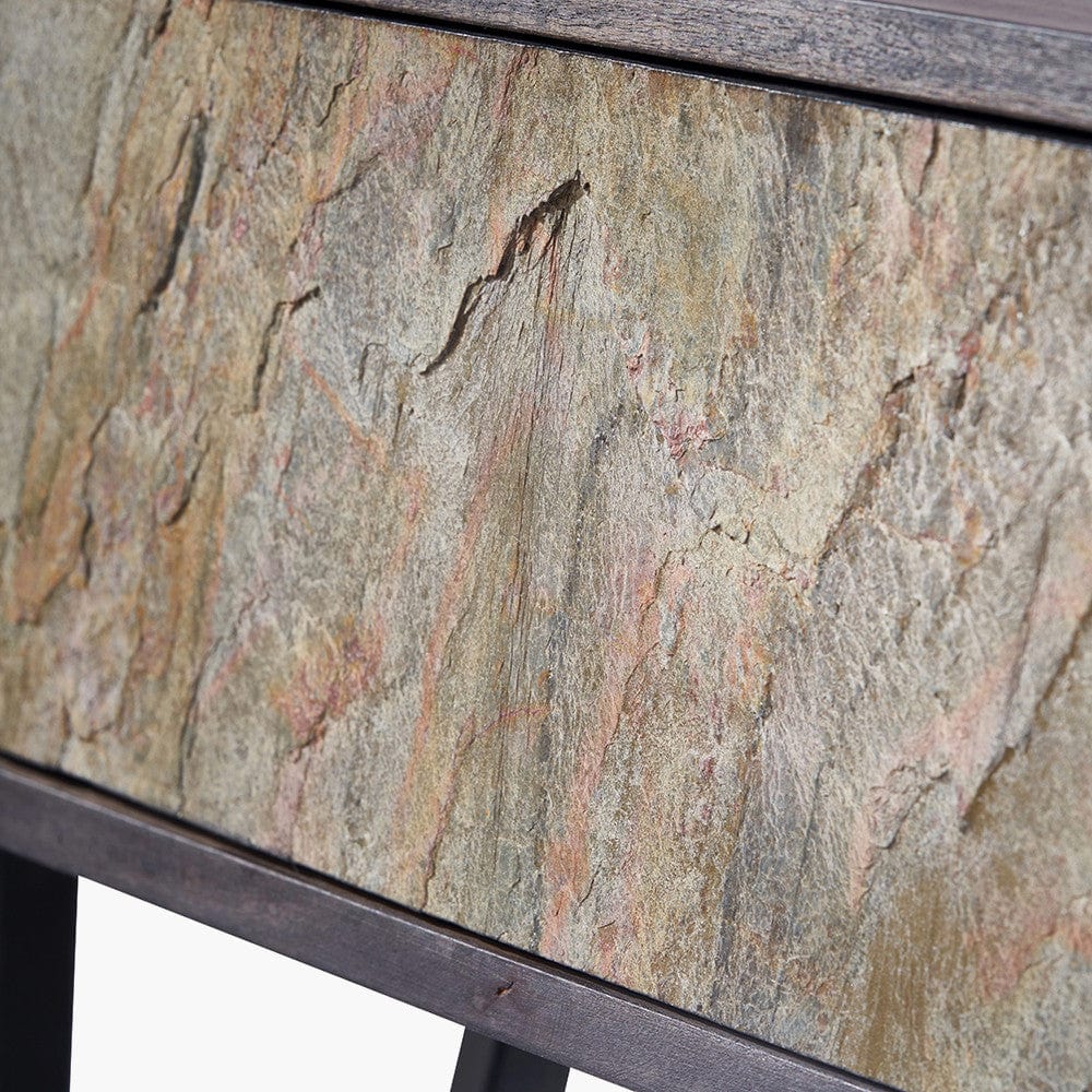 Verde Black Mango Wood and Stone Veneer 2 Drawer Console Table.
