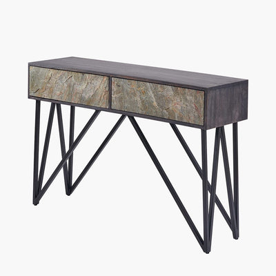 Pacific Lifestyle Outdoors Verde Black Mango Wood and Stone Veneer 2 Drawer Console Table House of Isabella UK