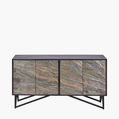 Pacific Lifestyle Outdoors Verde Black Mango Wood and Stone Veneer 4 Door Sideboard House of Isabella UK