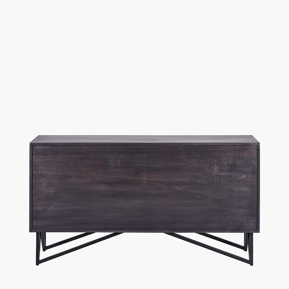 Verde Black Mango Wood and Stone Veneer 4 Door Sideboard.