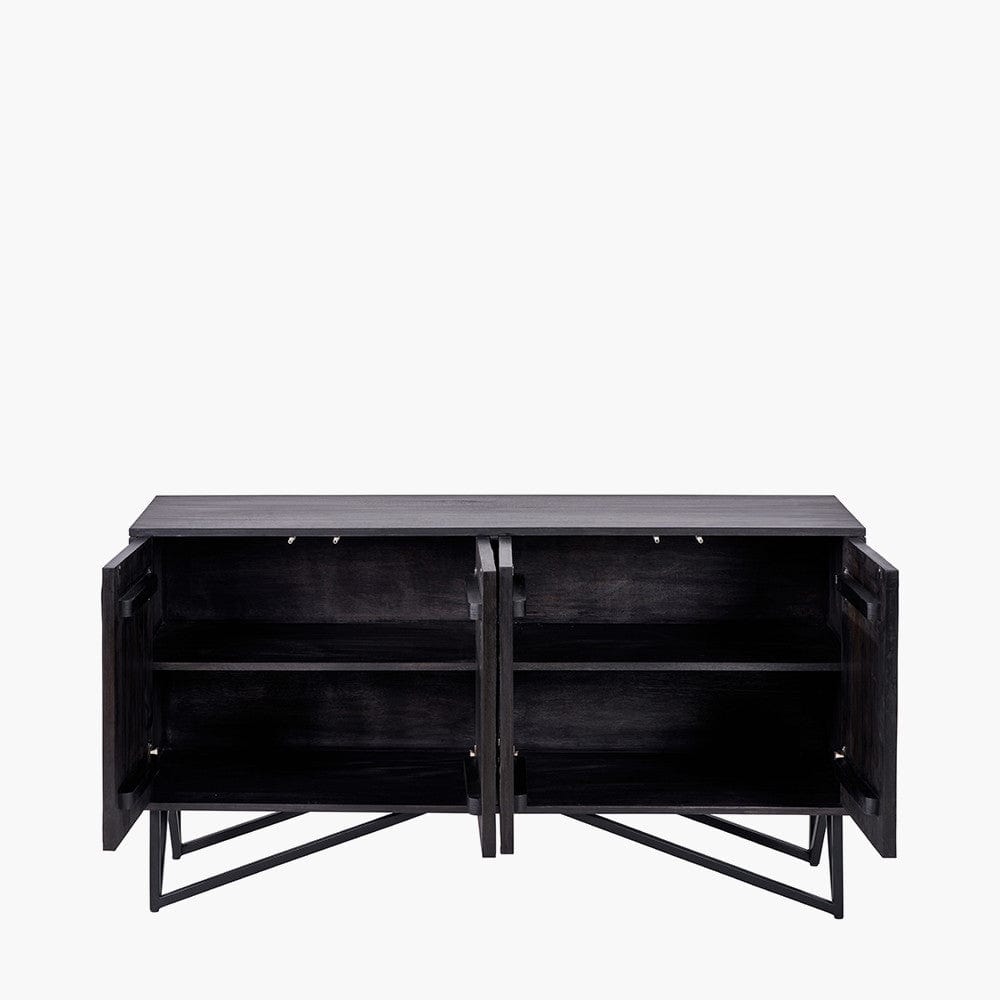 Verde Black Mango Wood and Stone Veneer 4 Door Sideboard.