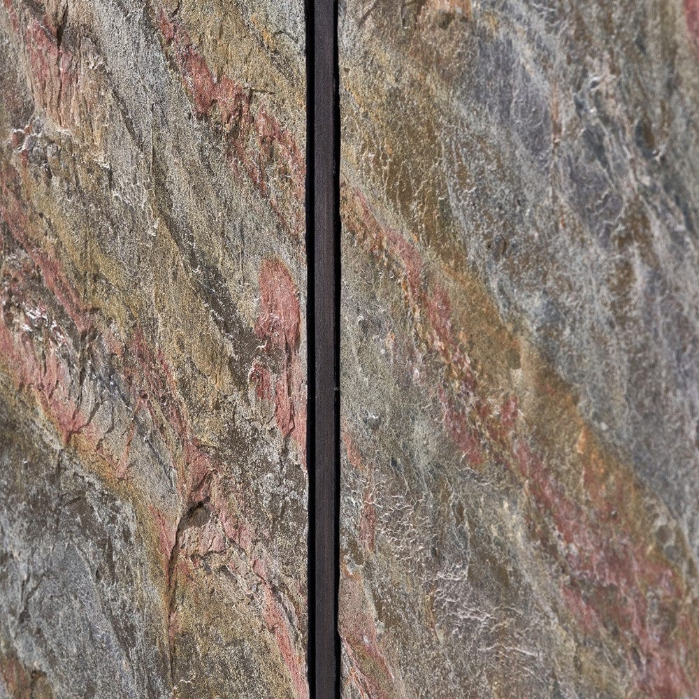 Verde Black Mango Wood and Stone Veneer 4 Door Sideboard.