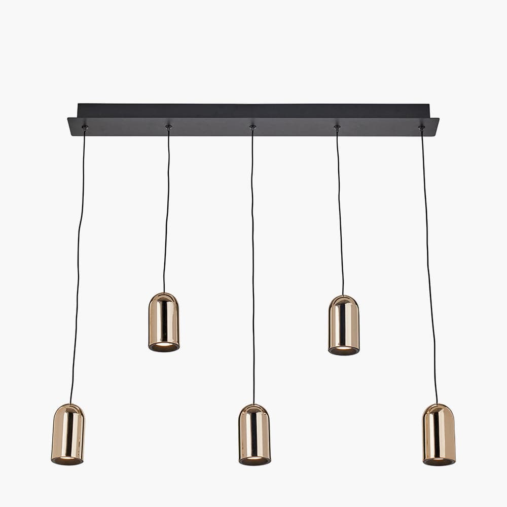 Pacific Lifestyle Outdoors Xena Black and Rose Gold Metal 5 Drop LED Pendant House of Isabella UK