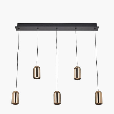 Pacific Lifestyle Outdoors Xena Black and Rose Gold Metal 5 Drop LED Pendant House of Isabella UK