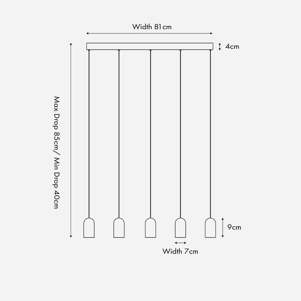 Xena Black and Rose Gold Metal 5 Drop LED Pendant.