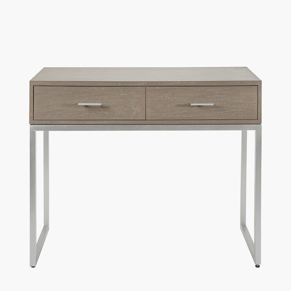 Ambroso Grey Wash Mango Wood and Silver Metal 2 Drawer Dressing Table.