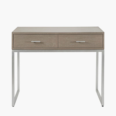 Pacific Lifestyle Sleeping Ambroso Grey Wash Mango Wood and Silver Metal 2 Drawer Dressing Table House of Isabella UK