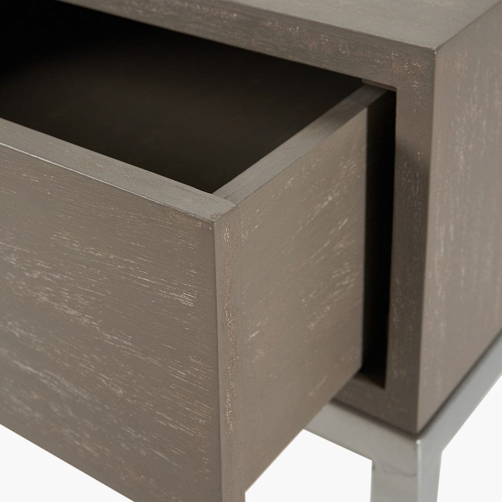 Ambroso Grey Wash Mango Wood and Silver Metal 2 Drawer Dressing Table.
