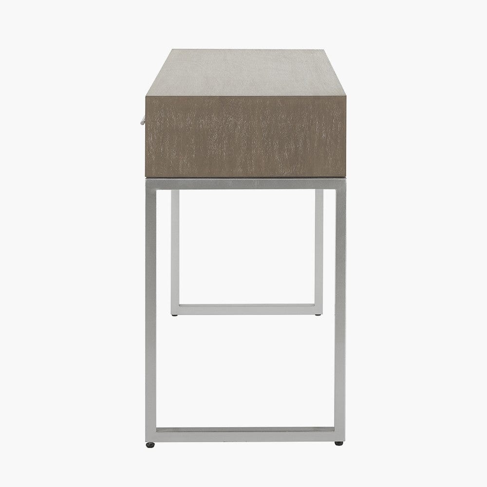 Ambroso Grey Wash Mango Wood and Silver Metal 2 Drawer Dressing Table.