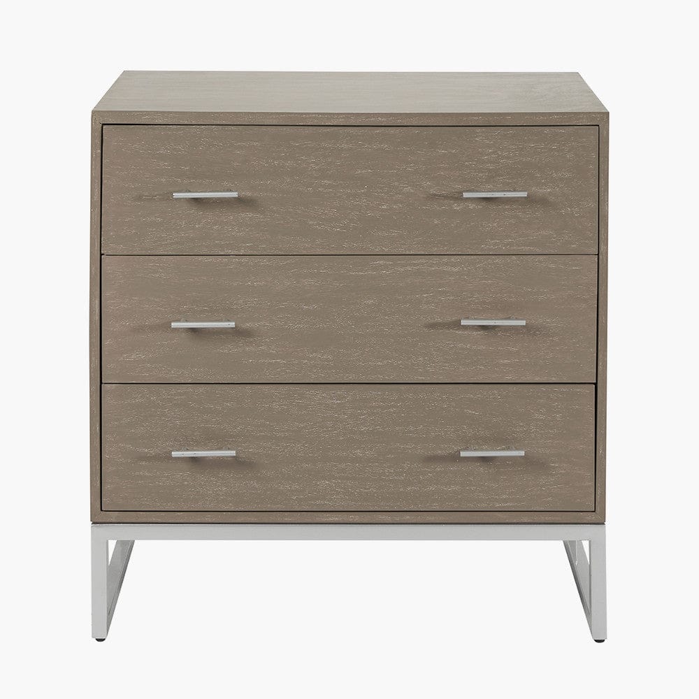Ambroso Grey Wash Mango Wood and Silver Metal 3 Drawer Unit.