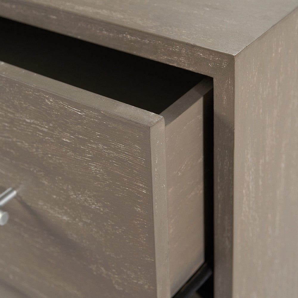 Ambroso Grey Wash Mango Wood and Silver Metal 3 Drawer Unit.