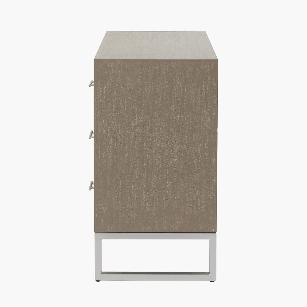 Ambroso Grey Wash Mango Wood and Silver Metal 3 Drawer Unit.