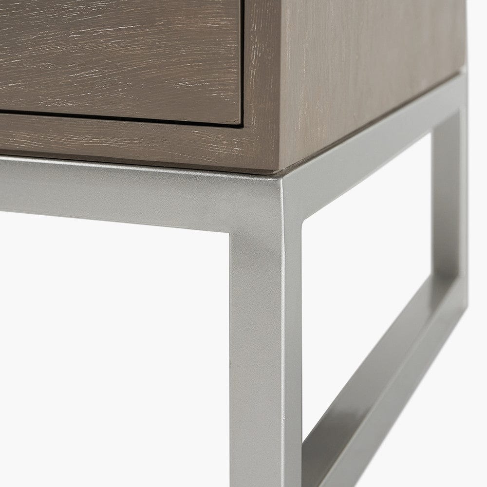 Ambroso Grey Wash Mango Wood and Silver Metal 3 Drawer Unit.