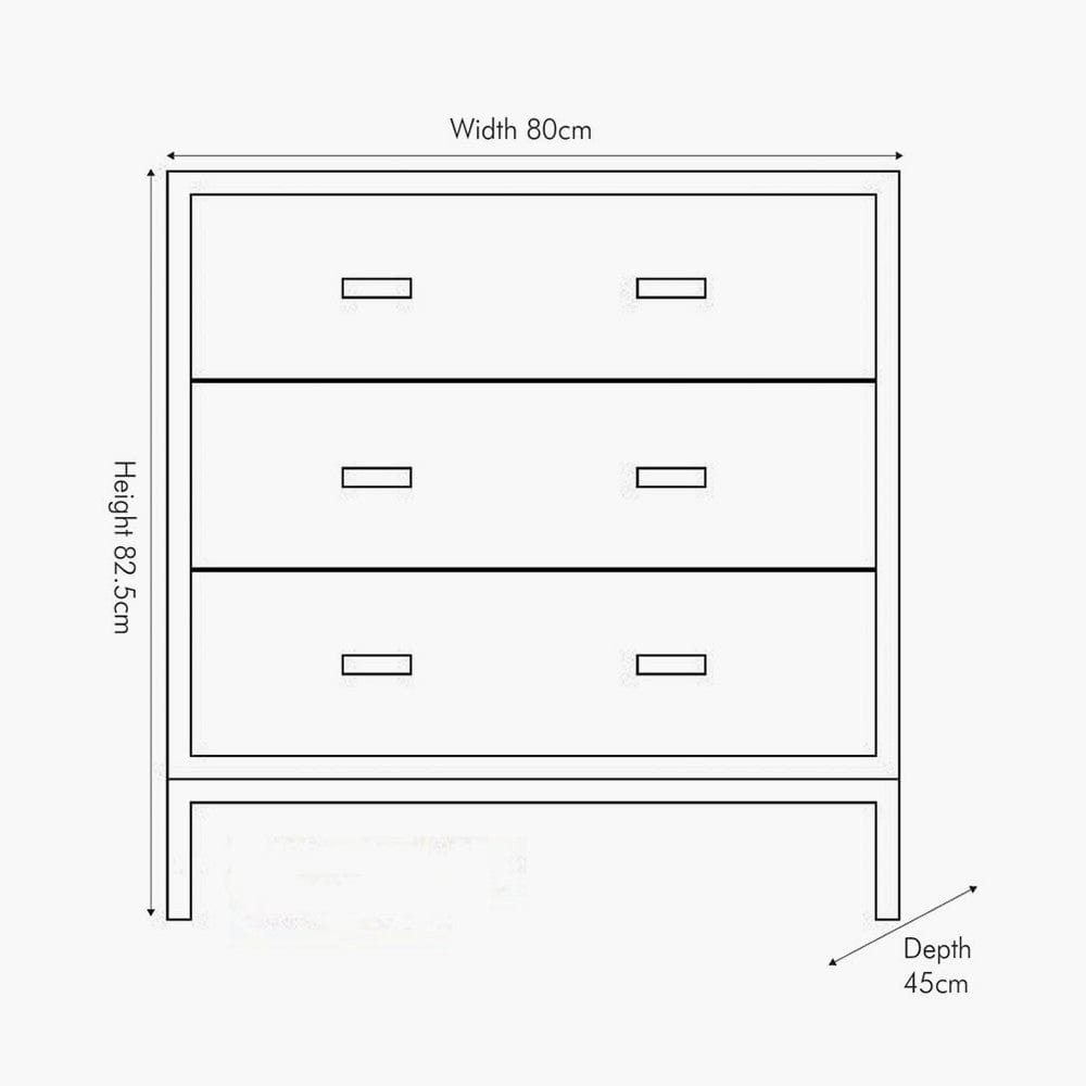 Ambroso Grey Wash Mango Wood and Silver Metal 3 Drawer Unit.