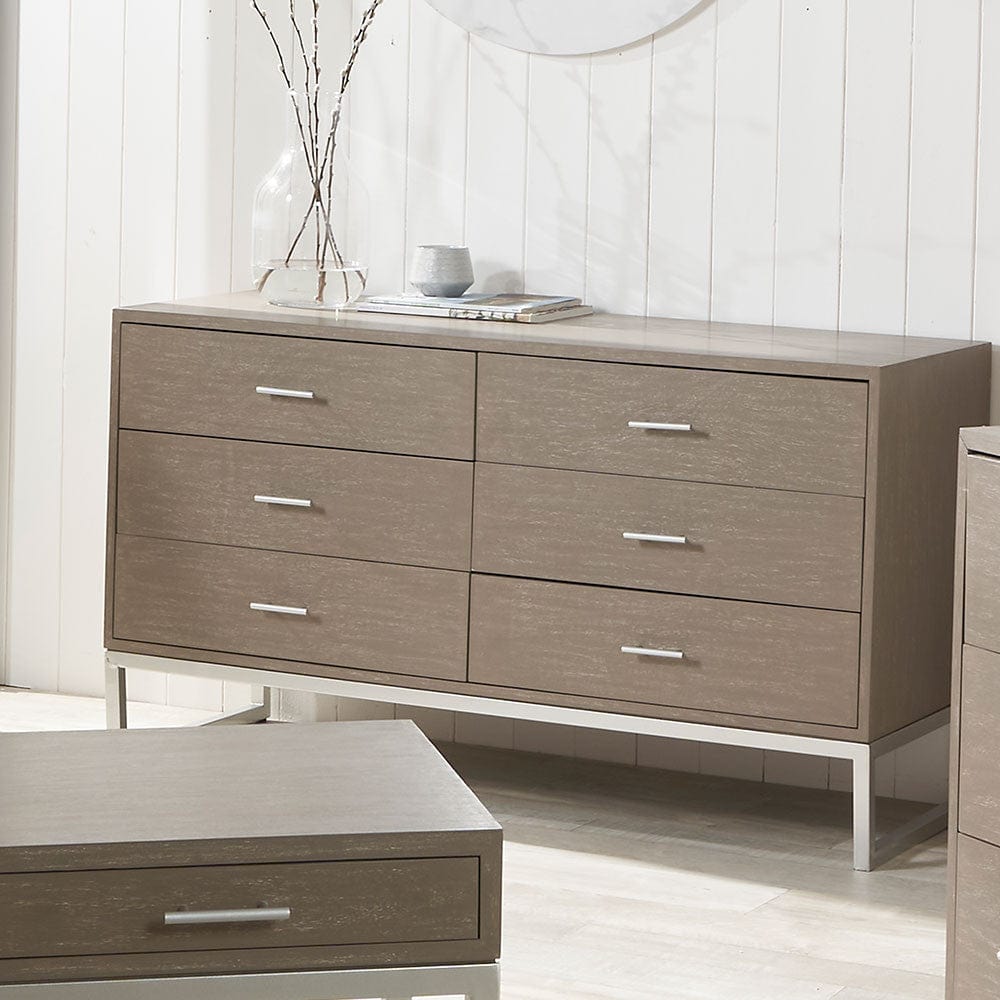 Ambroso Grey Wash Mango Wood and Silver Metal 6 Drawer Unit.
