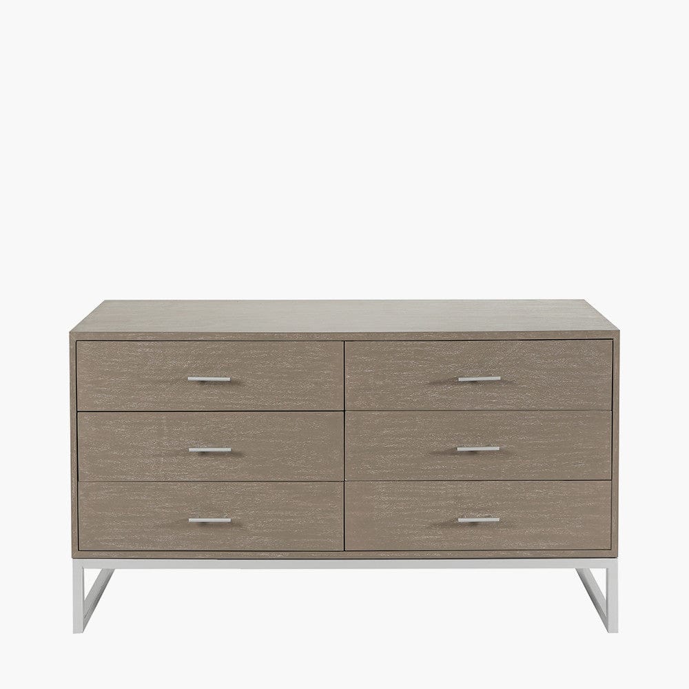 Ambroso Grey Wash Mango Wood and Silver Metal 6 Drawer Unit.