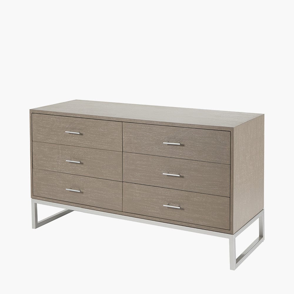 Ambroso Grey Wash Mango Wood and Silver Metal 6 Drawer Unit.